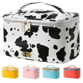 Meiyuuo Cute Makeup Bag Small Cosmetic Bags for Women Girls Gift for Teens Medium Pouch for Purse Essentials Toiletry Zip Pouch PU Waterproof Organizer Case (Cow Print)