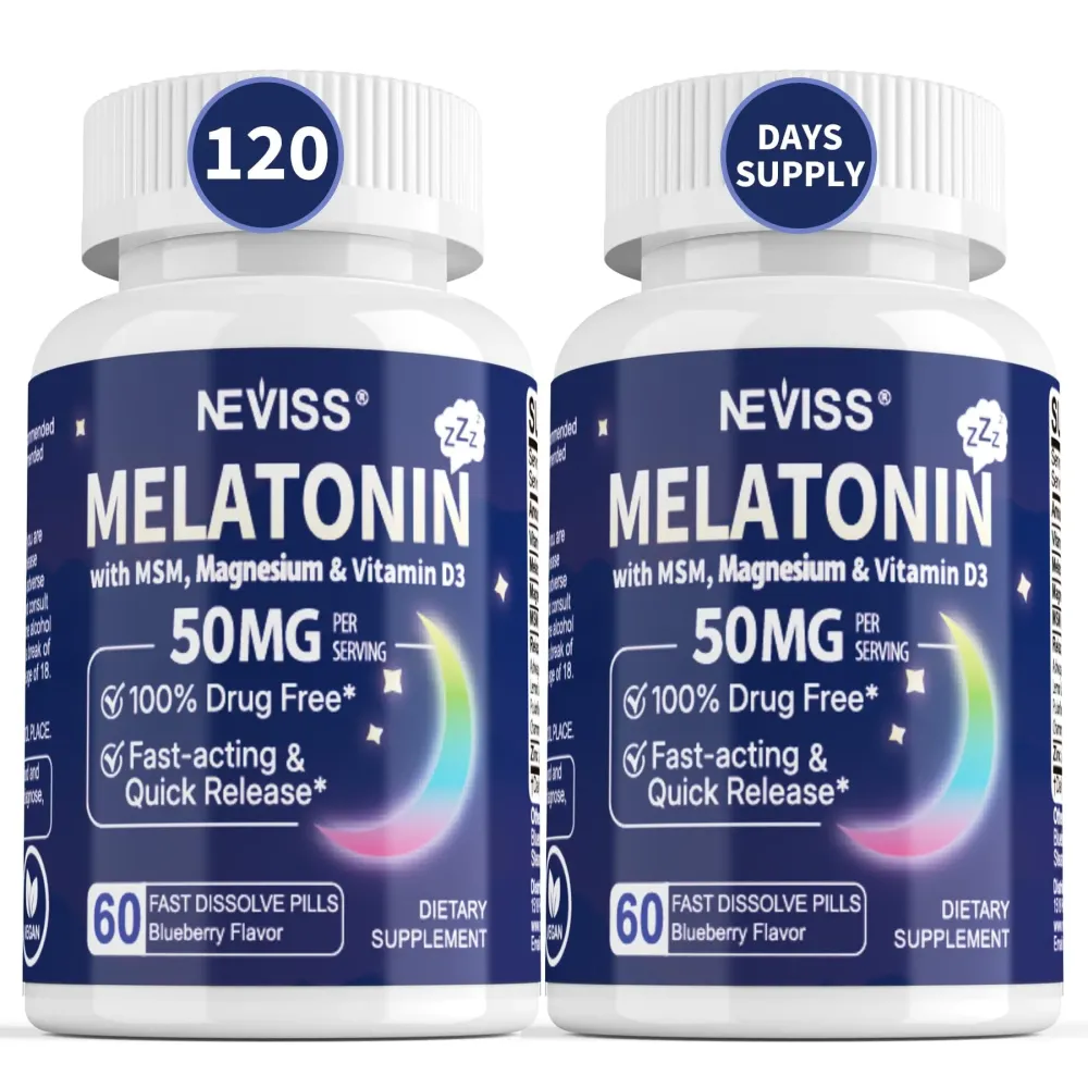 Melatonin 50 mg for Adults - Extra Strength 9-IN-1 Fast Dissolve Sublingual - w/ Vitamin D3 & MSM, Relaxing Herbal Blend-Ashwagandha, Lemon Balm, Passionflower,Chamomile,Sugar Free, Vegan 120 Servings Melatonin 50 mg for Adults - Extra Strength 9-IN-1 Fast Dissolve Sublingual - w/ Vitamin D3 & MSM, Relaxing Herbal Blend-Ashwagandha, Lemon Balm, Passionflower,Chamomile,Sugar Free, Vegan 120 Servings
