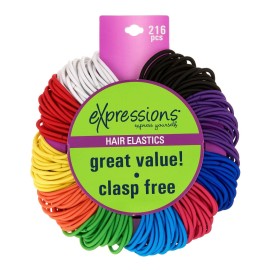 Expressions 216-Piece Hair Ties, 4mm Bright Colors Value Pack, No Metal Ponytail Holders For Thick, Curly, and All Hair Types