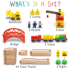 KipiPol Wooden Train Sets for Boys 2-4-7 - 38 Pcs Wood Train Set for Toddlers w/Crane, Bridge & Wooden Train Tracks - Train Toys for 3 Year Old Boys & Girls - Fits Thomas Brio IKEA Melissa and Doug KipiPol Wooden Train Sets for Boys 2-4-7 - 38 Pcs Wood Train Set for Toddlers w/Crane, Bridge & Wooden Train Tracks - Train Toys for 3 Year Old Boys & Girls - Fits Thomas Brio IKEA Melissa and Doug