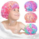 Unicorn Kids Shower Cap Set, 3 Pcs Rainbow Hair Caps, Wide Elastic Band, Reusable Waterproof Toddler Bath Cap, Large for Girls & Women