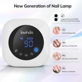 Lavinda UV LED Nail Lamp, Cordless Nail Lamp 54W Rechargeable Nail Dryer Gel Polish Light with Large LCD Display, Professional Gel Curing Lamp with 4 Timer Setting Auto Sensor for Salon and Home