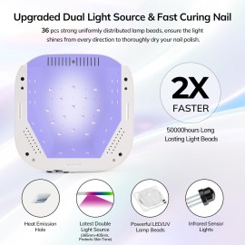 Lavinda UV LED Nail Lamp, Cordless Nail Lamp 54W Rechargeable Nail Dryer Gel Polish Light with Large LCD Display, Professional Gel Curing Lamp with 4 Timer Setting Auto Sensor for Salon and Home