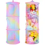 Basumee Stuffed Animals Net or Hammock 2 Pcs Stuffed Animals Storage Toy Net Hammock for Plushies Storage Organizer Mesh Kids Girls Room Decor, Rainbow, 3 Tiers