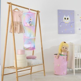 Basumee Stuffed Animals Net or Hammock 2 Pcs Stuffed Animals Storage Toy Net Hammock for Plushies Storage Organizer Mesh Kids Girls Room Decor, Rainbow, 3 Tiers