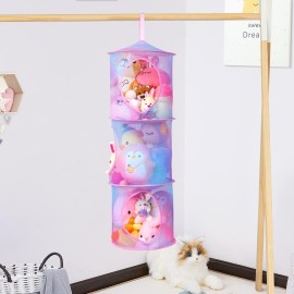 Basumee Stuffed Animals Net or Hammock 2 Pcs Stuffed Animals Storage Toy Net Hammock for Plushies Storage Organizer Mesh Kids Girls Room Decor, Rainbow, 3 Tiers