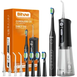 Water Flosser and Electric Toothbrush Combo - Cordless Water Flosser for Teeth - 5 Modes Sonic Electric Toothbrush, 3 Modes Portable Water Floss