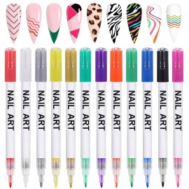 Gorvalin 12 Colors Nail Art Pens, 3D Quick Dry Nail Point Graffiti Dotting Liner Pen Sets Nail Art Painted Pen Drawing Nail Design Kit for Nail DIY Decoration