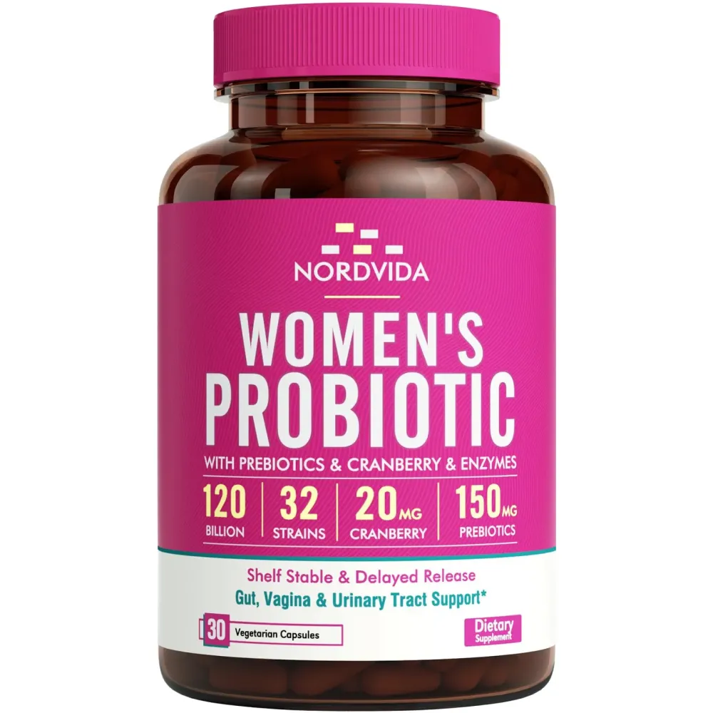 Nordvida Women\'s Probiotic, 120 Billion & 32 Strains with Cranberry, Prebiotics & Digestive Enzymes, Gut, Vaginal & Urinary Tract Support, 30 Delayed Release Capsules Nordvida Women\'s Probiotic, 120 Billion & 32 Strains with Cranberry, Prebiotics & Digestive Enzymes, Gut, Vaginal & Urinary Tract Support, 30 Delayed Release Capsules