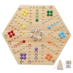 HOROW Wahoo Board Game Wooden Original Board Game 15 inch Classic 2 Side Painted Fast Track Game for 4 Player and 6 Player with 30 Marbles,6 Dices for Family Game Night
