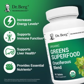 Dr. Berg\'s Greens Superfood Cruciferous Vegetable Tablets - Vegetable Supplements for Adults w/ 11 Phytonutrient Super Greens - Energy, Immune System & Liver Veggie Tablets - 90 Tablet