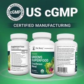 Dr. Berg\'s Greens Superfood Cruciferous Vegetable Tablets - Vegetable Supplements for Adults w/ 11 Phytonutrient Super Greens - Energy, Immune System & Liver Veggie Tablets - 90 Tablet