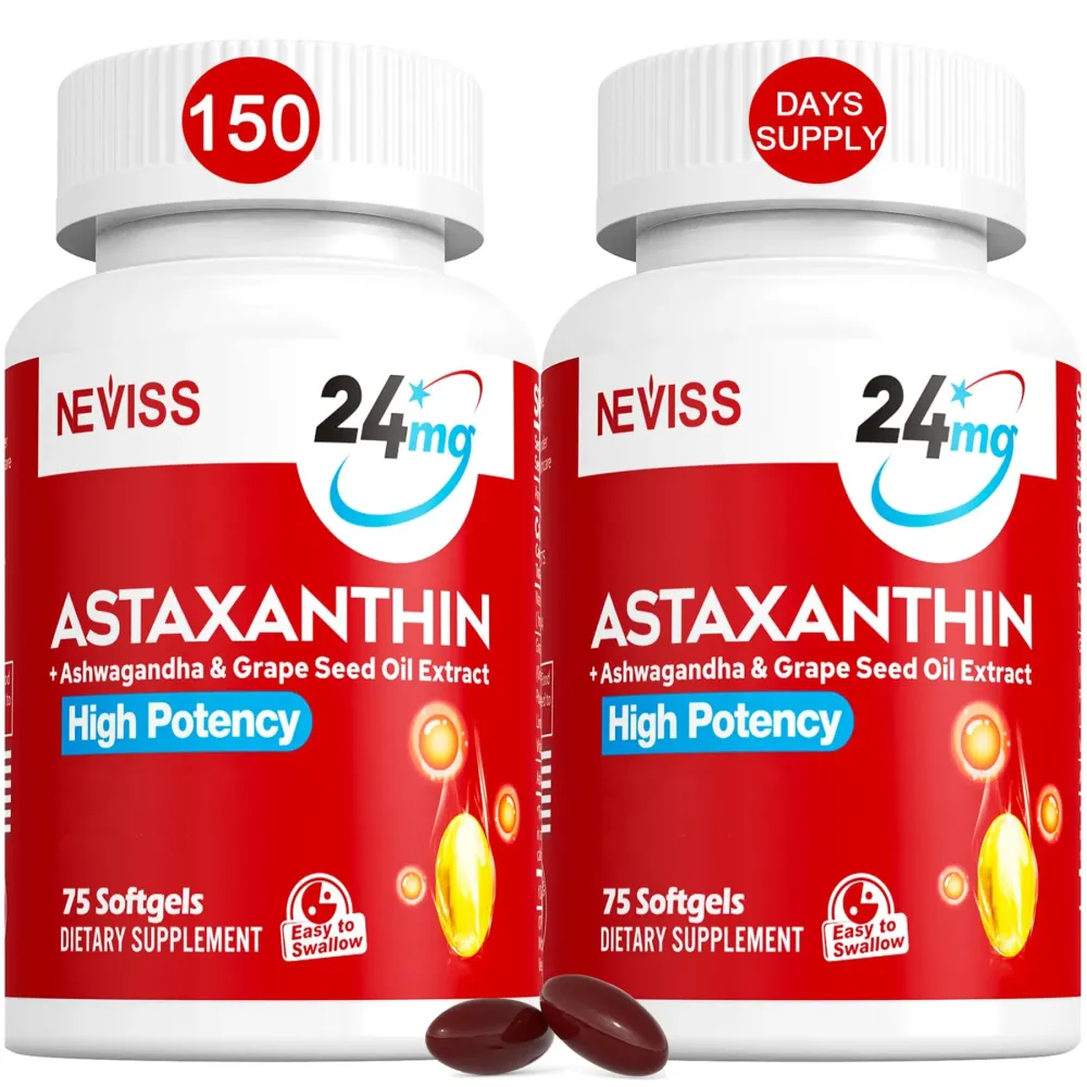 Astaxanthin Supplements 24mg, 5 Month Supply - Coconut MCT Oil, Fresh Microalgae Source w/Grape Seed Oil, Ashwagandha - Antioxidants for Healthy Skin, Eyes, Aging - Non-GMO & Gluten Free, 150 Softgels Astaxanthin Supplements 24mg, 5 Month Supply - Coconut MCT Oil, Fresh Microalgae Source w/Grape Seed Oil, Ashwagandha - Antioxidants for Healthy Skin, Eyes, Aging - Non-GMO & Gluten Free, 150 Softgels