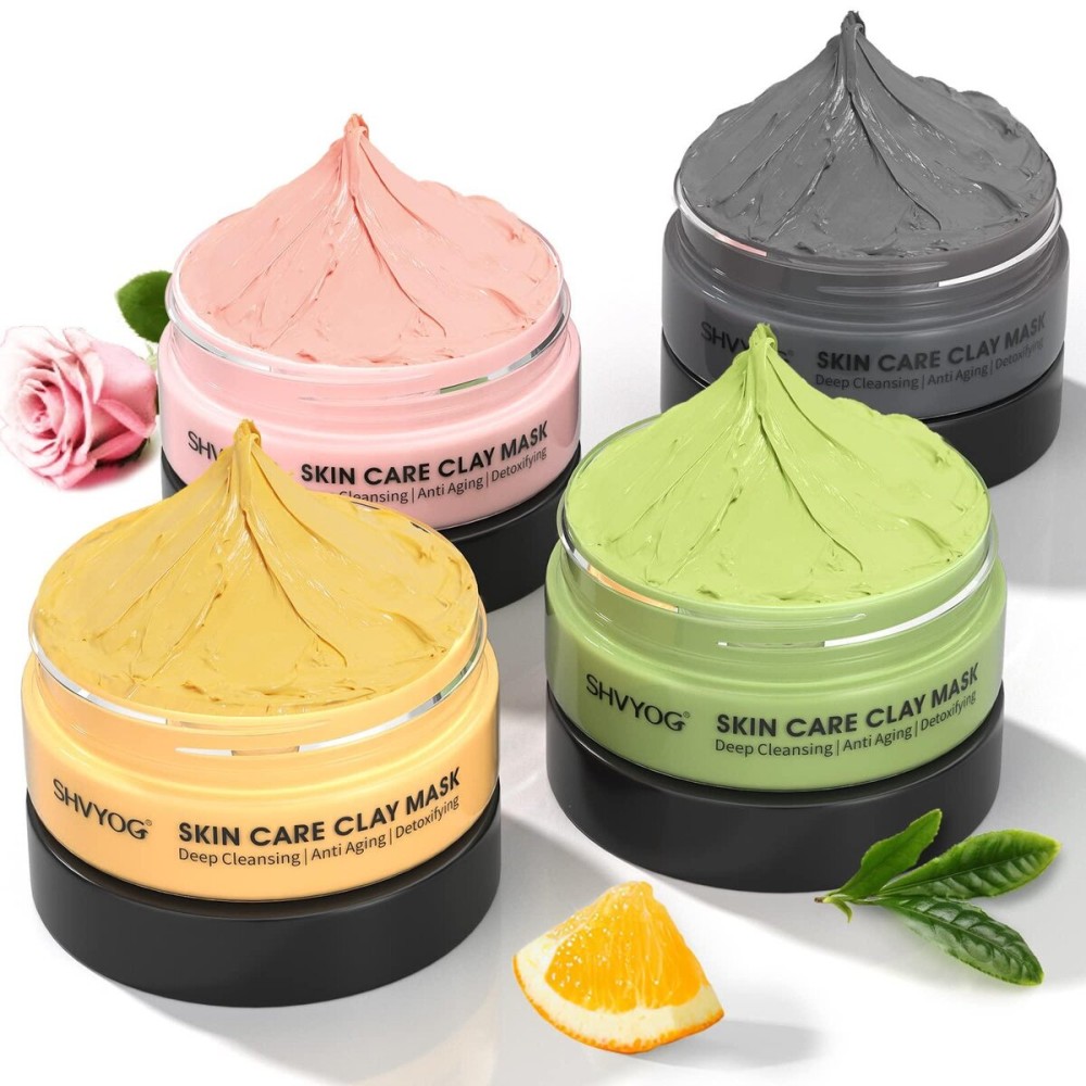 4 Pcs Clay Facial Mask Mothers Day Gift Set - Turmeric, Vitamin C, Green Tea, Dead Sea Mud, and Rose Clay Skin Care Mask for Deep Cleansing, Moisturizing, and Refining Pores - 240g 4 Pcs Clay Facial Mask Mothers Day Gift Set - Turmeric, Vitamin C, Green Tea, Dead Sea Mud, and Rose Clay Skin Care Mask for Deep Cleansing, Moisturizing, and Refining Pores - 240g