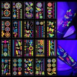 20Sheet Glow in The Dark Temporary Tattoos 160+Styles Aldult Fluorescence UV Neon Body Face Fake Waterproof Tattoo Stickers for Women Men,Rave Festival Accessory Party Supplies
