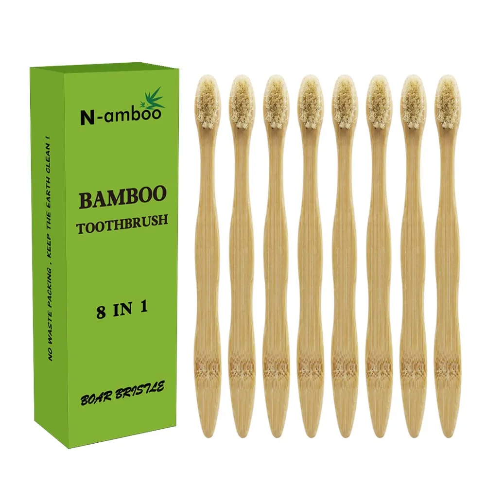 N-amboo Bamboo Toothbrush Boar Bristles 100% Biodegradable and Natural 8 Pieces of One Pack N-amboo Bamboo Toothbrush Boar Bristles 100% Biodegradable and Natural 8 Pieces of One Pack