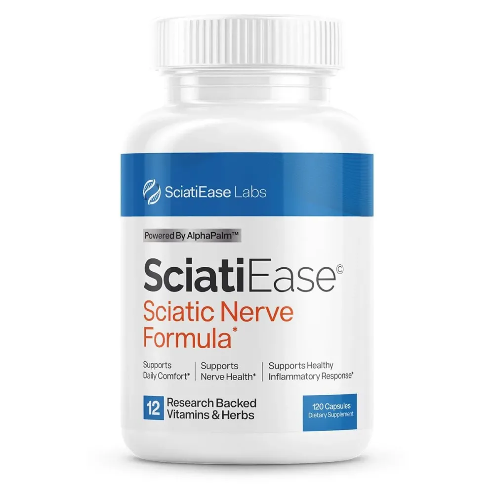 SciatiEase Sciatic Nerve Health Support Supplement - Nerve Support Formula with AlphaPalm, Pea, Vitamin B Complex, Alpha Lipoic Acid 300mg - 120 Capsules SciatiEase Sciatic Nerve Health Support Supplement - Nerve Support Formula with AlphaPalm, Pea, Vitamin B Complex, Alpha Lipoic Acid 300mg - 120 Capsules