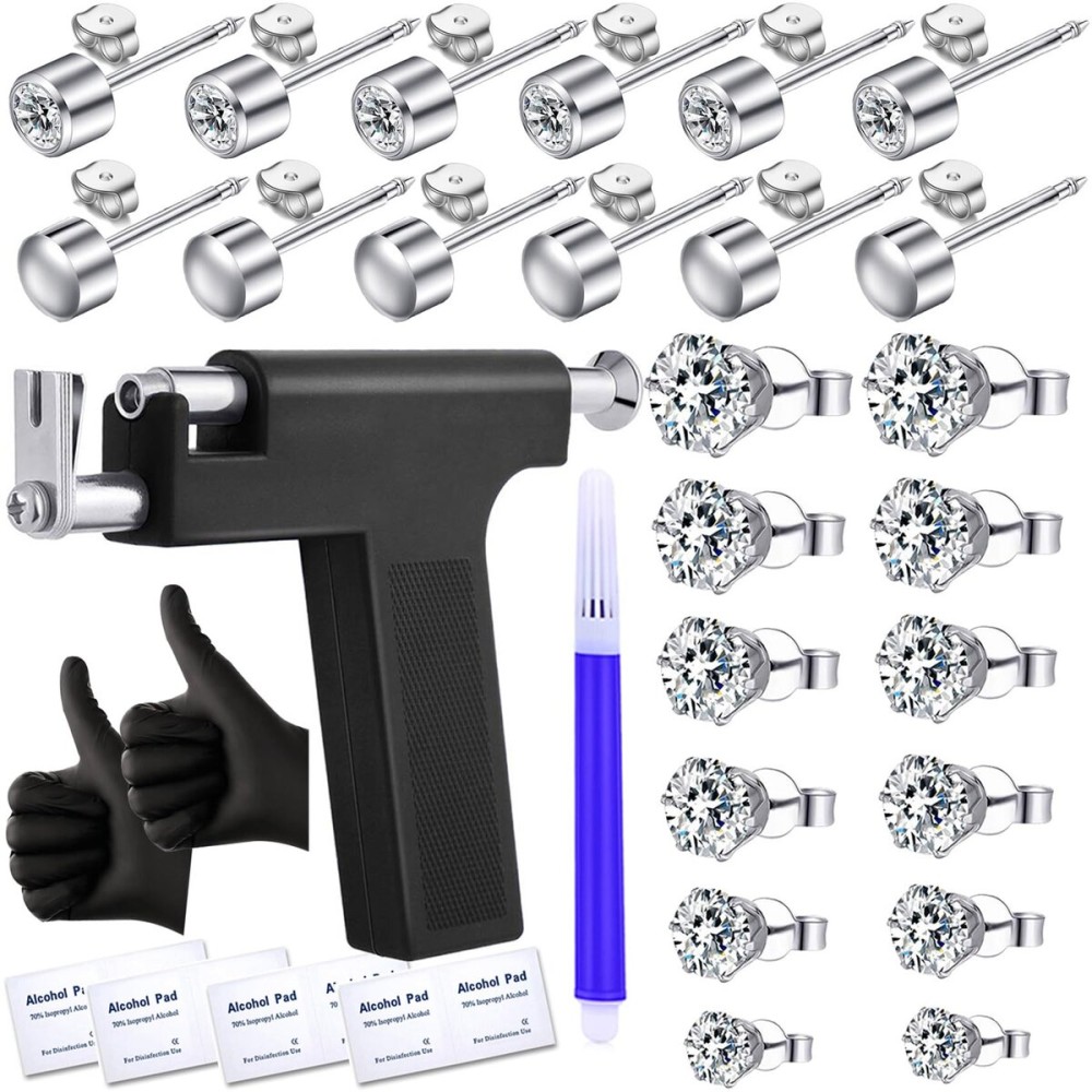Self Ear Piercing Gun Kit with 12 Pairs of CZ Ear Stud Piercing Tools with Multi-Purpose Ear Gun for Salon and Home Use Self Ear Piercing Gun Kit with 12 Pairs of CZ Ear Stud Piercing Tools with Multi-Purpose Ear Gun for Salon and Home Use