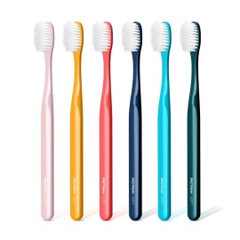 PECTRUS Extra Soft Manual Toothbrush Pack, 6 Count, Deep Cleaning Flossing Toothbrushes for Sensitive Teeth & Receding Gums, Tapered Bristles for Adults & Elders, Help Plaque Removal, Assorted Colors