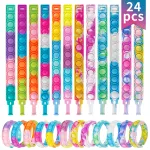 Pop Bracelets Fidget Toys Bulk Its 24 Pack Party Favors for Kids Pop Fidget Bracelet It Fidget Toy Fidgets for Classroom Prizes End of Year Student Gifts Birthday Goodie Bag Stuffers Toys for Girl Boy