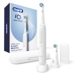 Oral-B iO Deep Clean Rechargeable Electric Powered Toothbrush, White with iO Series 3 Limited, 2 Brush Heads and Travel Case - Pressure Sensor to Protect Gums - 3 Cleaning Settings - 2 Minute Timer