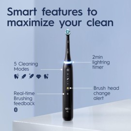 Oral-B iO Deep Clean + Whiten Rechargeable Electric Toothbrush with Visible Pressure Sensor, 2 Minute Timer, 5 Cleaning Settings, 1 iO5 Limited, 3 Toothbrush Heads, Travel Case & Refill Holder, Black Oral-B iO Deep Clean + Whiten Rechargeable Electric Toothbrush with Visible Pressure Sensor, 2 Minute Timer, 5 Cleaning Settings, 1 iO5 Limited, 3 Toothbrush Heads, Travel Case & Refill Holder, Black