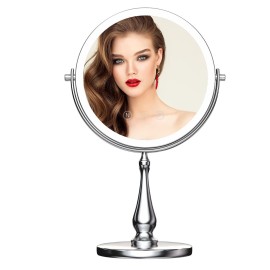 WIZCHARK 9 Large Lighted Makeup Mirror, 1X/10X Magnifying Vanity Mirror with 3 Colors Dimmable Lightning, 80 LED Lights, 360Rotation Double Sided Standing Desk Mirror