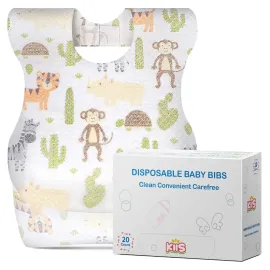 KIIS Disposable Baby Bibs for Baby Boys and Girls - Individually Packaged - Hygienic, Soft and Leakproof (20 PCS) (Animal) KIIS Disposable Baby Bibs for Baby Boys and Girls - Individually Packaged - Hygienic, Soft and Leakproof (20 PCS) (Animal)