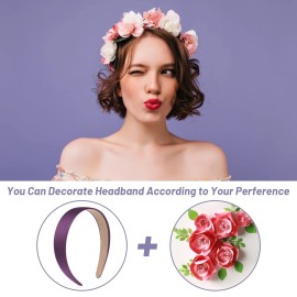 anezus 16 Pcs Satin Headbands Bulk 1 Inch Anti-slip Ribbon Hair Bands Plain Hard Headbands for Women Girls DIY Craft Hair Accessories (Multicolor)