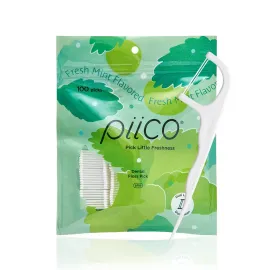 Piico Xylitol Floss Picks, 100 Count - Unbreakable, Shred-Resistant, Resealable, Unique Flavored Dental Flossers for Adults, Portable