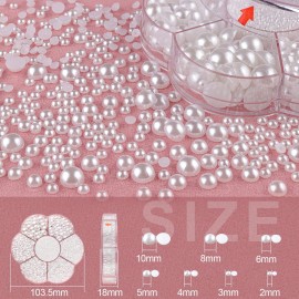 Nail Art Flat Back Half Round Pearl Kits 3, 1 Box of 6000 Pcs Flat-Back White Pearl with Tweezer and Picker Pencil for Home DIY Nails Body Face Craft and Salon Use