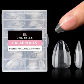 UNA GELLA Short Fake Nails Tips Almond Shape 504PCS Soft Press On Gel Nail Tips Pre Shaped For Women Home Almond Nail Extension Full Cover, 12 Sizes Acrylic Gelly Tips