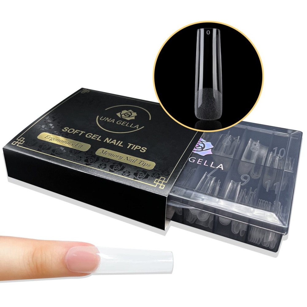 UNA GELLA Soft Gel Nail Tips Long Pre-file | 240 Square Gel Tips XXL | Full Cover No C Curve Extra Long Full Cover Tapered Square Nails Extension Home DIY Salon with Box UNA GELLA Soft Gel Nail Tips Long Pre-file | 240 Square Gel Tips XXL | Full Cover No C Curve Extra Long Full Cover Tapered Square Nails Extension Home DIY Salon with Box