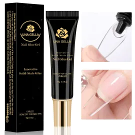 UNA GELLA Soft Gel Nail Tips Glue Gel Solid Nail Glue Gel 15ml Lamp Curing Needed Solid Soak Off Glue Super Strong Nail Glue Gel for Acrylic Nails Extension Fake Nails Press On Nails