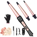 Curling Iron Wand Set, Curling Wand 3 in 1 Hair Curling Wands Interchangeable Ceramic 0.35-1.25inch Barrel Hair Curler, with Heat Resistant Glove