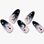 GLAMERMAID Press on Nails Medium Almond, Halloween Gothic Black Ombre French Tip Glue on Gel Nails, 24Pcs Short Stiletto Acrylic False Nails Kits Reusable Full Cover Stick on Nails for Women Girls