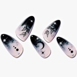 GLAMERMAID Press on Nails Medium Almond, Halloween Gothic Black Ombre French Tip Glue on Gel Nails, 24Pcs Short Stiletto Acrylic False Nails Kits Reusable Full Cover Stick on Nails for Women Girls GLAMERMAID Press on Nails Medium Almond, Halloween Gothic Black Ombre French Tip Glue on Gel Nails, 24Pcs Short Stiletto Acrylic False Nails Kits Reusable Full Cover Stick on Nails for Women Girls