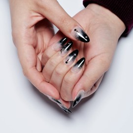 GLAMERMAID Press on Nails Medium Almond, Halloween Gothic Black Ombre French Tip Glue on Gel Nails, 24Pcs Short Stiletto Acrylic False Nails Kits Reusable Full Cover Stick on Nails for Women Girls GLAMERMAID Press on Nails Medium Almond, Halloween Gothic Black Ombre French Tip Glue on Gel Nails, 24Pcs Short Stiletto Acrylic False Nails Kits Reusable Full Cover Stick on Nails for Women Girls