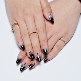 GLAMERMAID Press on Nails Medium Almond, Halloween Gothic Black Ombre French Tip Glue on Gel Nails, 24Pcs Short Stiletto Acrylic False Nails Kits Reusable Full Cover Stick on Nails for Women Girls GLAMERMAID Press on Nails Medium Almond, Halloween Gothic Black Ombre French Tip Glue on Gel Nails, 24Pcs Short Stiletto Acrylic False Nails Kits Reusable Full Cover Stick on Nails for Women Girls