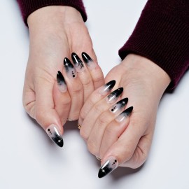 GLAMERMAID Press on Nails Medium Almond, Halloween Gothic Black Ombre French Tip Glue on Gel Nails, 24Pcs Short Stiletto Acrylic False Nails Kits Reusable Full Cover Stick on Nails for Women Girls GLAMERMAID Press on Nails Medium Almond, Halloween Gothic Black Ombre French Tip Glue on Gel Nails, 24Pcs Short Stiletto Acrylic False Nails Kits Reusable Full Cover Stick on Nails for Women Girls