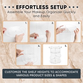 Masirs, Rotating Makeup Organizer - Adjustable Shelf Height and Fully Rotatable, The Perfect Round Spinning Cosmetic Organizer for Bedroom Dresser or Vanity Countertop Storage. (Clear) Masirs, Rotating Makeup Organizer - Adjustable Shelf Height and Fully Rotatable, The Perfect Round Spinning Cosmetic Organizer for Bedroom Dresser or Vanity Countertop Storage. (Clear)