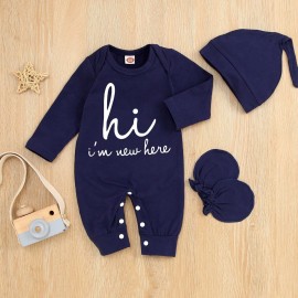 GRNSHTS Newborn Baby Boy Romper Coming Home Outfits Letter Print Bodysuit Jumpsuit+Hat+Gloves 3PCS Clothes Set (A-Navy Blue, Newborn) GRNSHTS Newborn Baby Boy Romper Coming Home Outfits Letter Print Bodysuit Jumpsuit+Hat+Gloves 3PCS Clothes Set (A-Navy Blue, Newborn)
