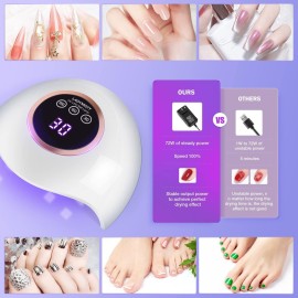 LadyMisty 72W UV LED Nail Lamp Light Dryer for Nails Gel Polish with 18 Beads 3 Timer Setting & LCD Touch Display Screen, Auto Sensor, Professional Nails, White