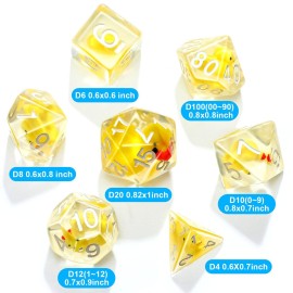 Kathfly 14 Die Rubber Ducks Dice, Resin Polyhedral Dice Set Filled with Animal, Ice Cool Rubber Ducks Translucent Cute Playing Toy with 2 Black Pouches for Board Game, Green, Yellow