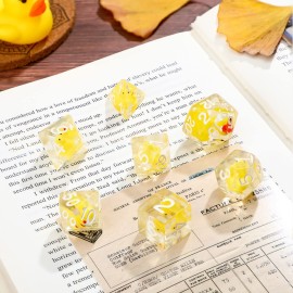 Kathfly 14 Die Rubber Ducks Dice, Resin Polyhedral Dice Set Filled with Animal, Ice Cool Rubber Ducks Translucent Cute Playing Toy with 2 Black Pouches for Board Game, Green, Yellow