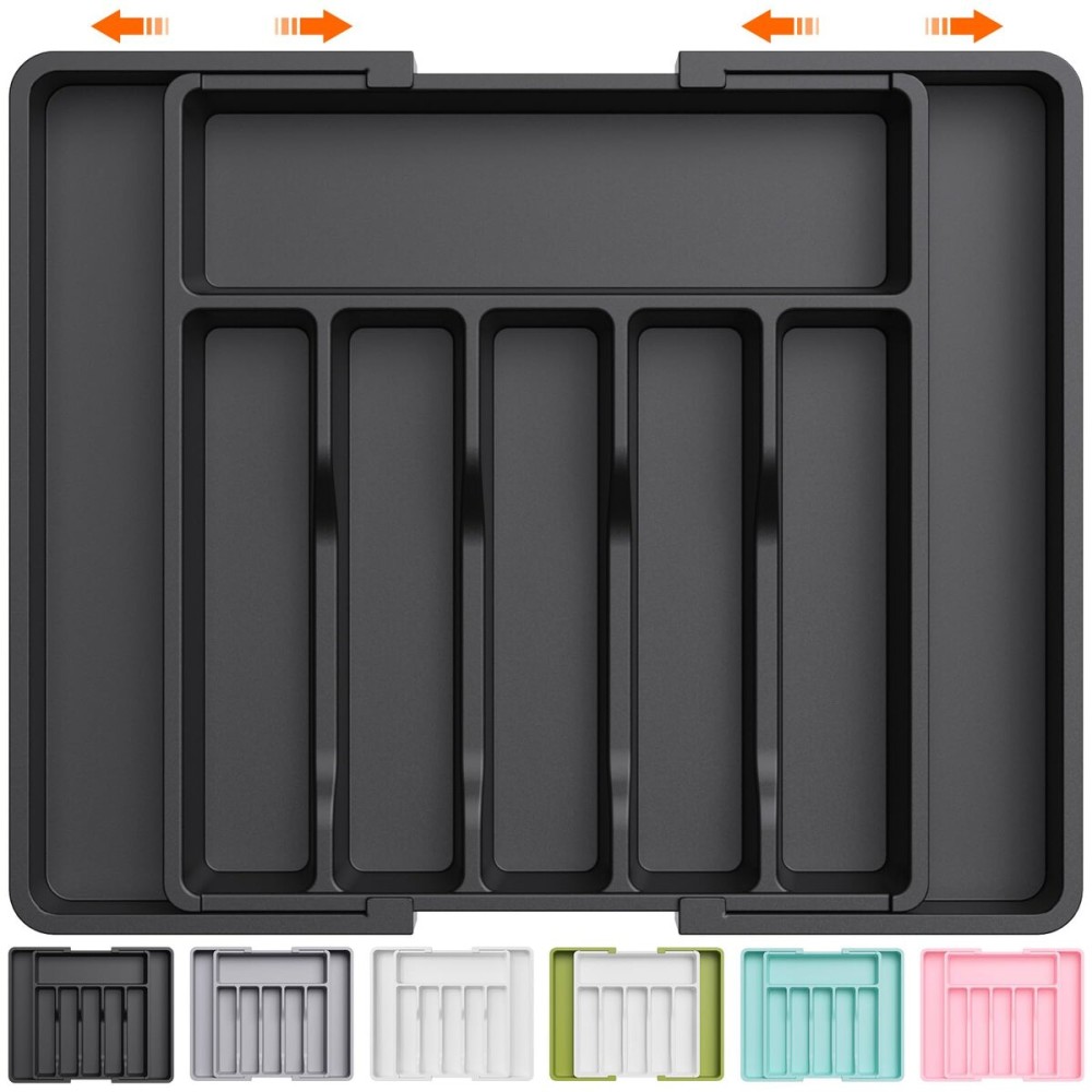 Lifewit Large Silverware Drawer Organizer, Expandable Utensil Tray for Kitchen, BPA Free Flatware and Cutlery Holder, Adjustable Plastic Storage for Spoons Forks Knives, Large, Black Lifewit Large Silverware Drawer Organizer, Expandable Utensil Tray for Kitchen, BPA Free Flatware and Cutlery Holder, Adjustable Plastic Storage for Spoons Forks Knives, Large, Black