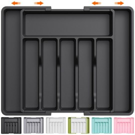 Lifewit Large Silverware Drawer Organizer, Expandable Utensil Tray for Kitchen, BPA Free Flatware and Cutlery Holder, Adjustable Plastic Storage for Spoons Forks Knives, Large, Black Lifewit Large Silverware Drawer Organizer, Expandable Utensil Tray for Kitchen, BPA Free Flatware and Cutlery Holder, Adjustable Plastic Storage for Spoons Forks Knives, Large, Black