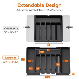 Lifewit Large Silverware Drawer Organizer, Expandable Utensil Tray for Kitchen, BPA Free Flatware and Cutlery Holder, Adjustable Plastic Storage for Spoons Forks Knives, Large, Black Lifewit Large Silverware Drawer Organizer, Expandable Utensil Tray for Kitchen, BPA Free Flatware and Cutlery Holder, Adjustable Plastic Storage for Spoons Forks Knives, Large, Black