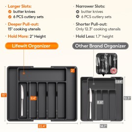 Lifewit Large Silverware Drawer Organizer, Expandable Utensil Tray for Kitchen, BPA Free Flatware and Cutlery Holder, Adjustable Plastic Storage for Spoons Forks Knives, Large, Black Lifewit Large Silverware Drawer Organizer, Expandable Utensil Tray for Kitchen, BPA Free Flatware and Cutlery Holder, Adjustable Plastic Storage for Spoons Forks Knives, Large, Black