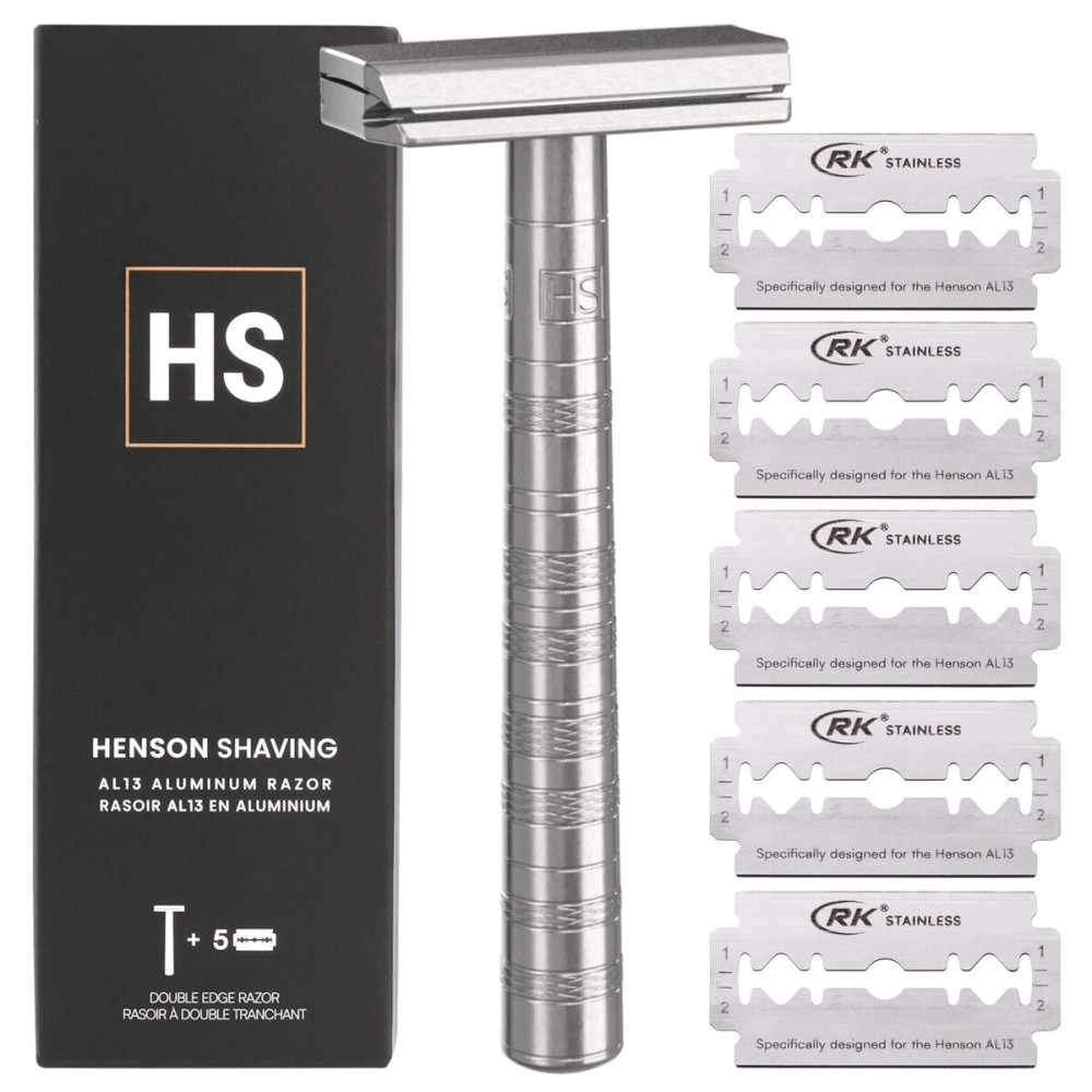Henson Shaving Razor - Aluminum Double Edge Safety Razor with 5 Spare Blades - 30 Angled Precision With Superior Blade Rigidity- Reusable Single Blade Razors For Men and Women - Mild Aggression Henson Shaving Razor - Aluminum Double Edge Safety Razor with 5 Spare Blades - 30 Angled Precision With Superior Blade Rigidity- Reusable Single Blade Razors For Men and Women - Mild Aggression